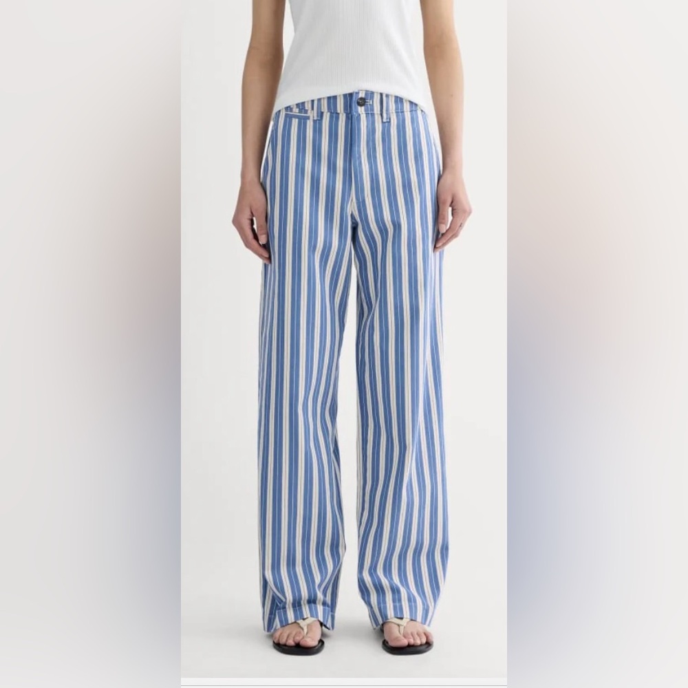 Everlane Blue and White Striped Wide Leg Chinos - NWT